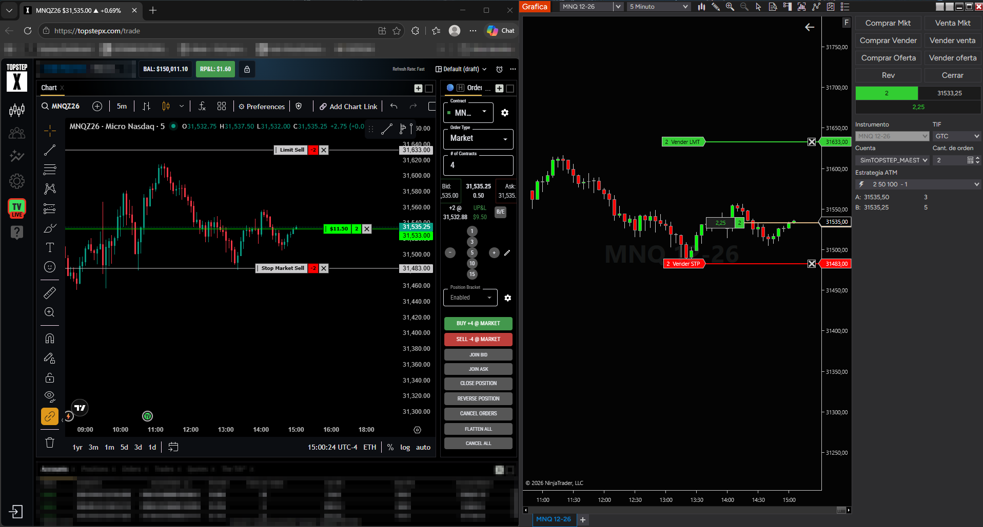 Topstep Mirror: the same orders in NinjaTrader and TopstepX