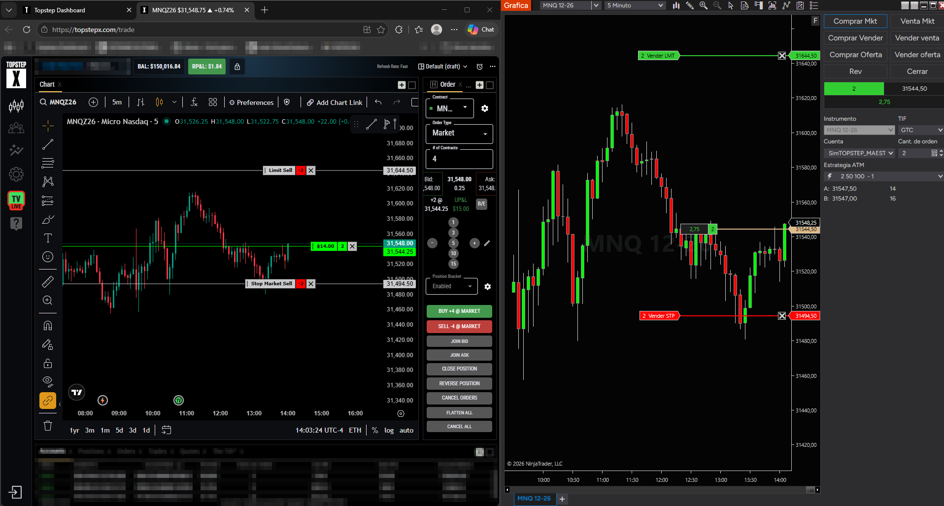 Espejo Topstep: las mismas órdenes en NinjaTrader y en TopstepX